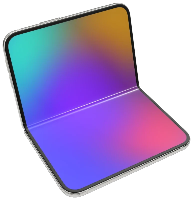 An iPhone Duo standing half-open, a colour gradient across both halves of the inner display